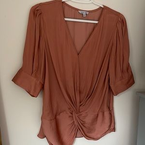 Blush colored satin blouse